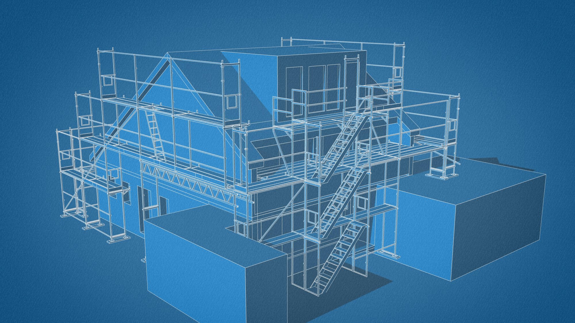 3D Gerüstplanung Scaffmax: Dachfangschutzgerüst als 3D-Modell für Einfamilienhaus